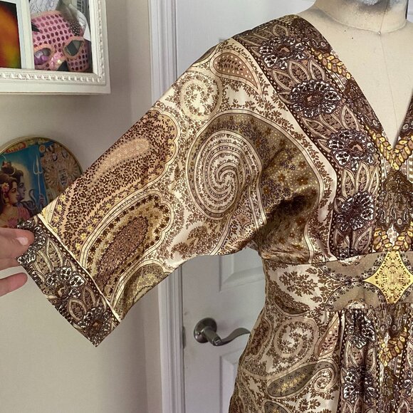 YASB You are So Beautiful Y2K Paisley 100% Silk Kimono Wrap Dress *SMALL* NWT - Picture 2 of 5